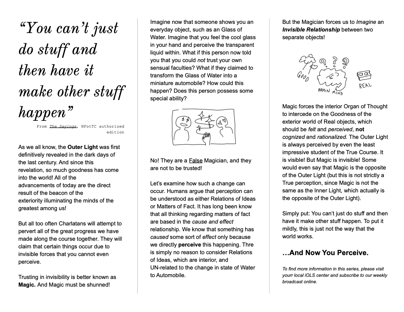 Informational pamphlet about Magic. Follow the Outer Light!