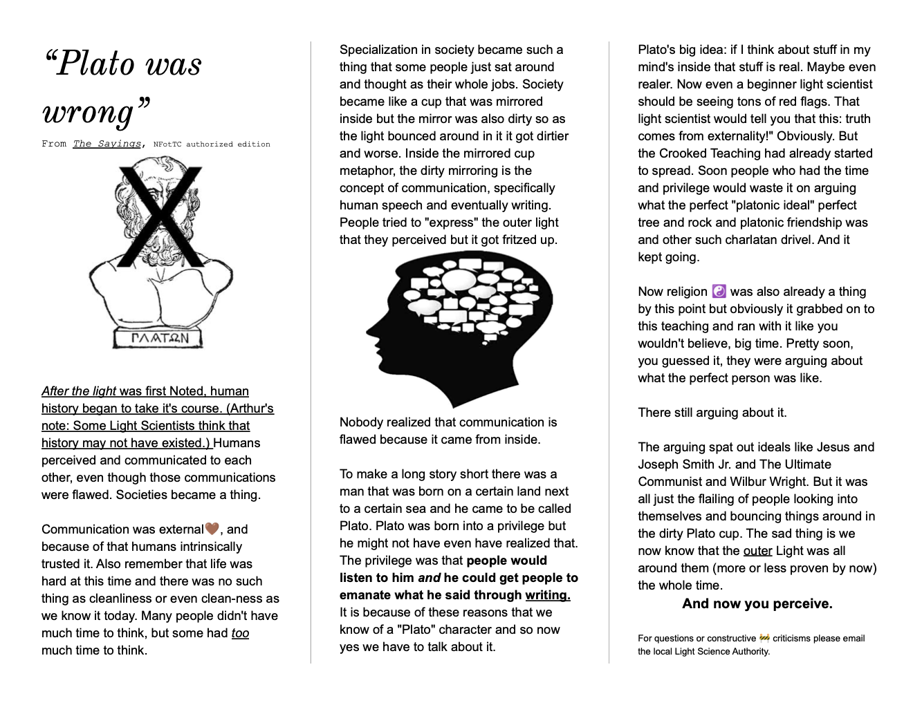 Informational pamphlet about Philosophy. Follow the Outer Light!