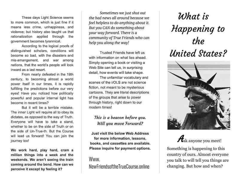 Informational pamphlet about America today. Follow the Outer Light!